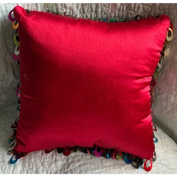 Square Throw Pillow Bright Color Metallic Scales, Red Silk On The Other Side - Picture 3 of 7